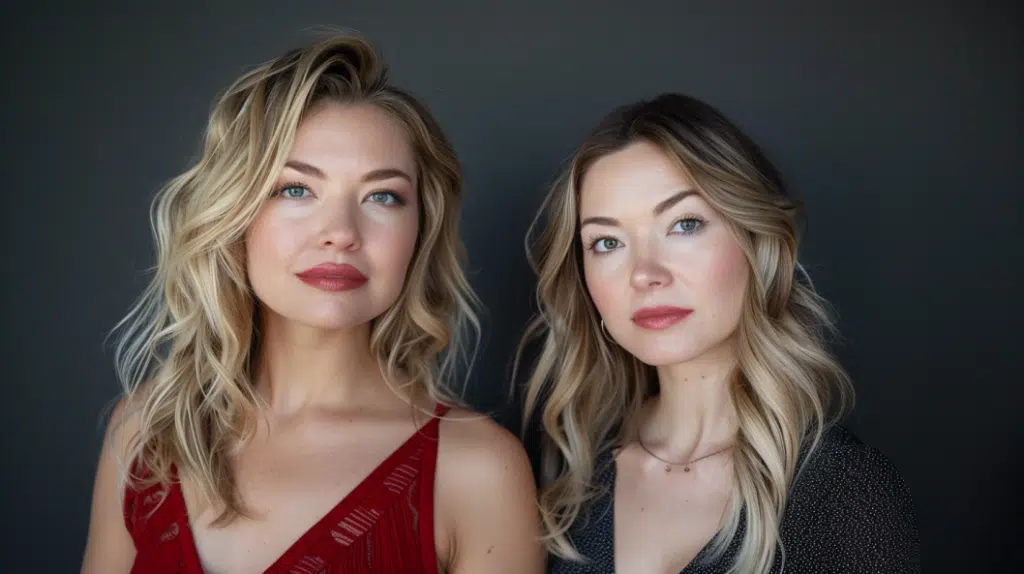 headshot of 2 women in dark background