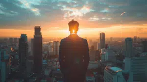 man standing in the top of the building