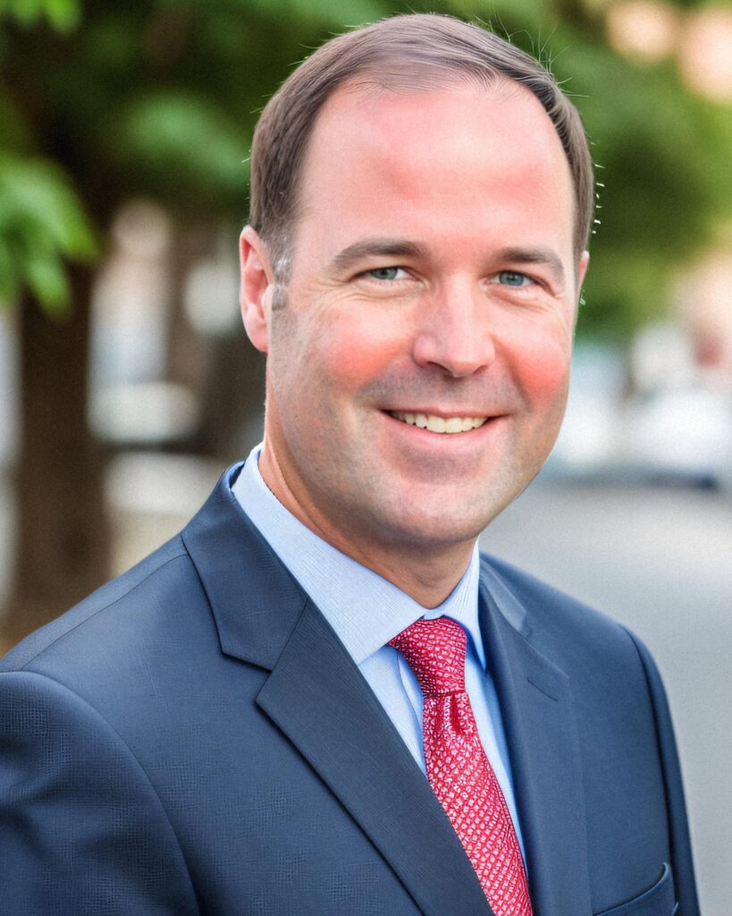 male professional headshot red tie